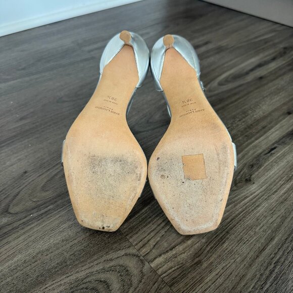 Saint Laurent Jane 105 Sandals Silver Foil Leather Open Toe Stiletto Heel - Picture 6 of 7